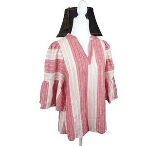 Love Riche Red Cream Striped V Neck Balloon Sleeve Size Small Top New Blouse